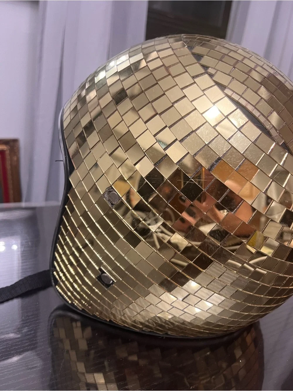 Gold Helmet with Mirrored Tile Design